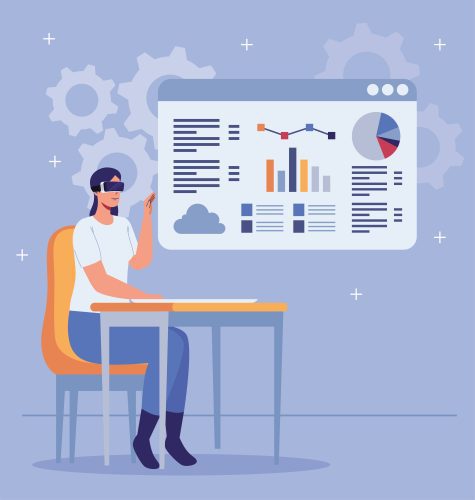 woman in vr with template